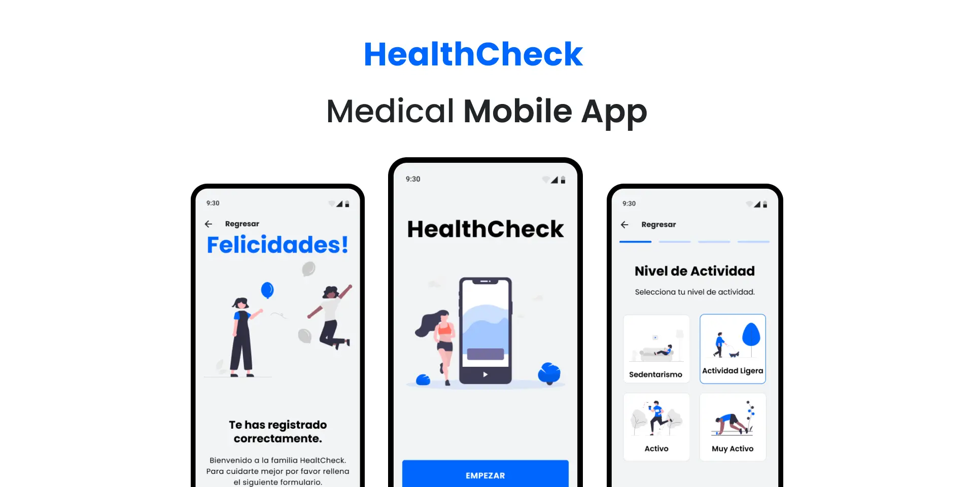 Captura de pantalla del proyecto App Healthcheck - Smartwatch y Mobile - UI/UX Design · Wearables