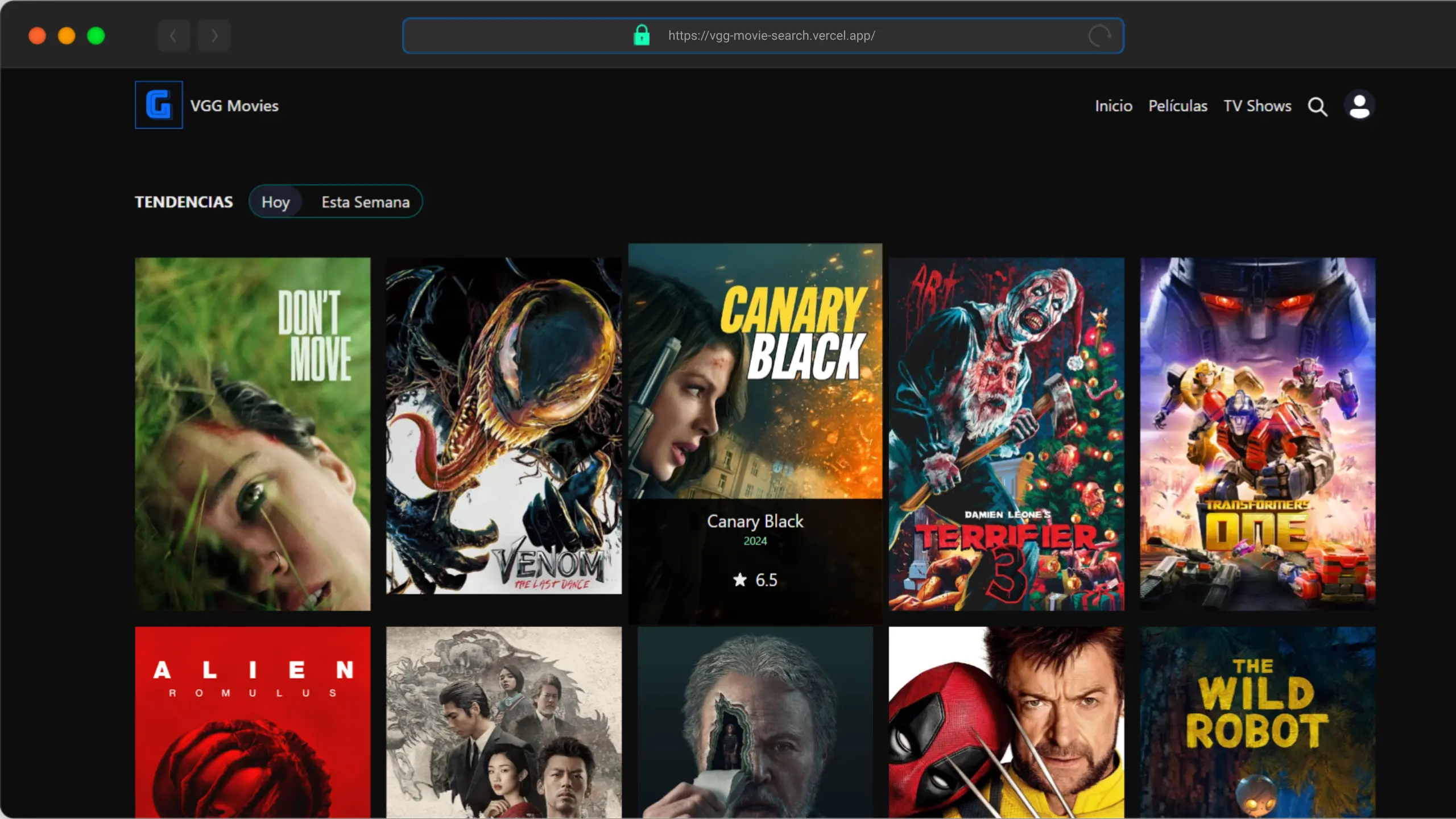 Captura de pantalla del proyecto VGG Movies Search - Web App · Entretenimiento